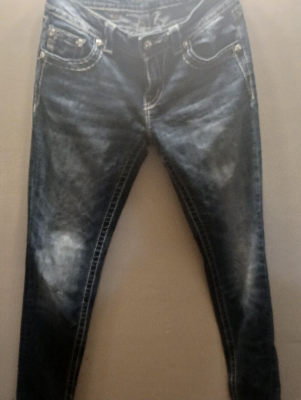 Miss Me Dark Blue Skinny Jeans with Silver Embroidered Pockets